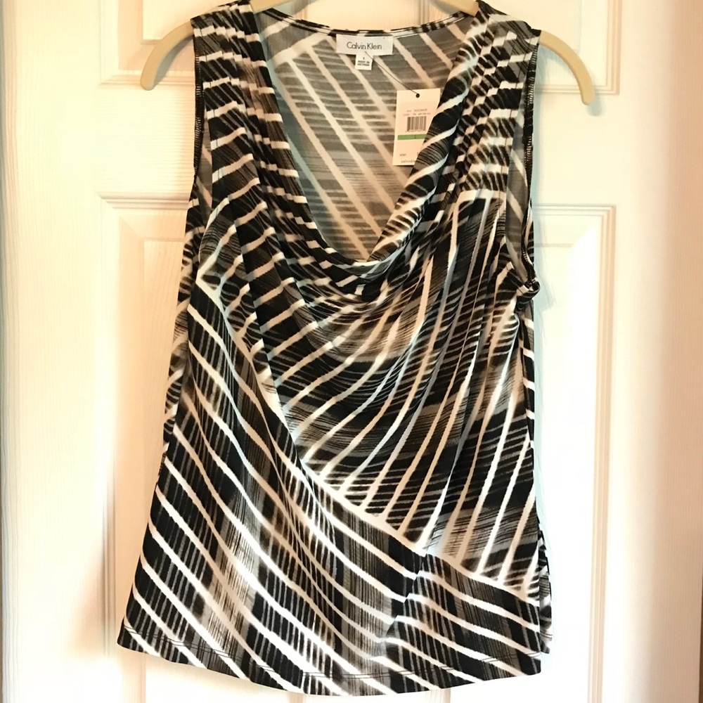 CALVIN KLEIN NWT Cowl Neck Abstract Stripe Tank